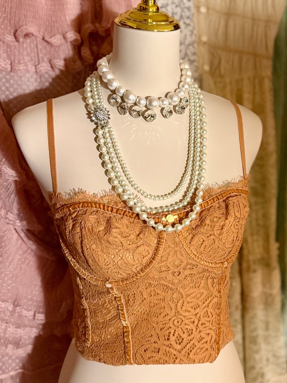 Free People Moonlight Meadow Lace Corset in Honey Blossom